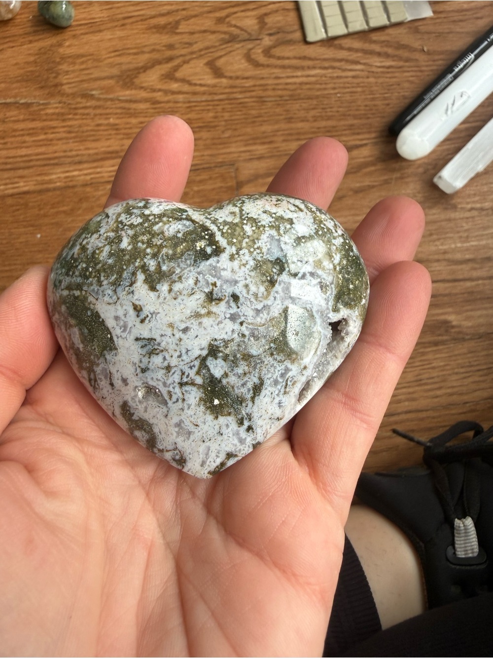 GORGEOUS moss agate heart - crystal heart w druzy